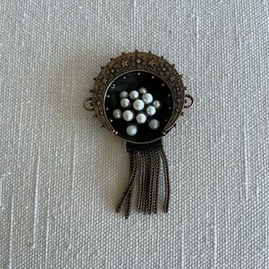 Judith Green Vintage Faux Pearl and Bronze Tassel Brooch